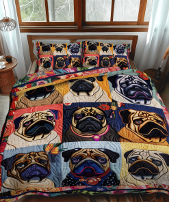 Adorable Baby Pugs 3-Piece Quilted Bedding Set NCU0VL307