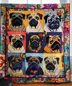 Adorable Baby Pugs Quilted Blanket NCU0VL299