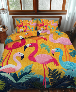 Adorable Flamingo 3-Piece Quilted Bedding Set NCU0VL455