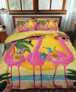 Adorable Flamingo 3-Piece Quilted Bedding Set NCU0VL465