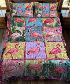 Adorable Flamingo 3-Piece Quilted Bedding Set NCU0VL564