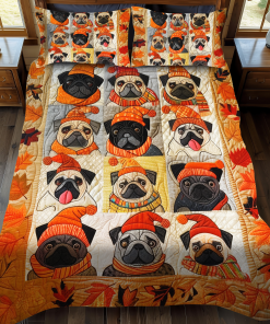 Adorable Pug 3-Piece Quilted Bedding Set NCU0VL306