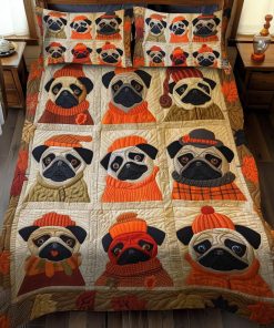Adorable Pugs 3-Piece Quilted Bedding Set NCU0VL093