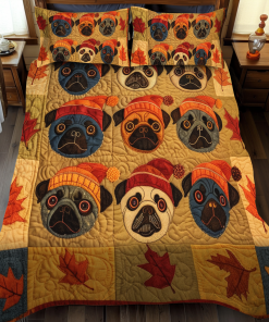 Adorable Pugs 3-Piece Quilted Bedding Set NCU0VL096