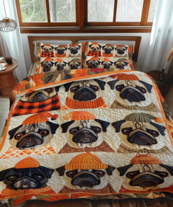 Adorable Pugs 3-Piece Quilted Bedding Set NCU0VL301