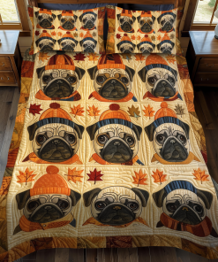 Adorable Pugs 3-Piece Quilted Bedding Set NCU0VL304