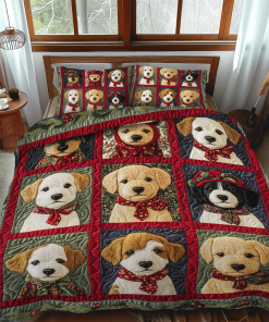Adorable Puppy Snowflakes 3-Piece Quilted Bedding Set NCU0VL622