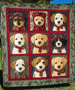 Adorable Puppy Snowflakes Quilted Blanket NCU0VL598