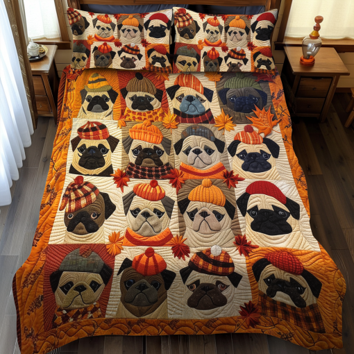 autumn vibe pugs 3 piece quilted bedding set ncu0vl092 23tkw.png