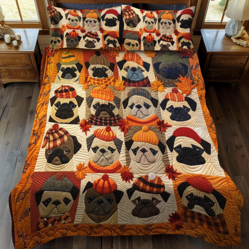 autumn vibe pugs 3 piece quilted bedding set ncu0vl092 je68a.png