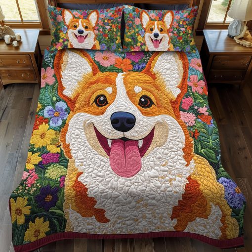 corgi in bloom 3 piece quilted bedding set ncu0dk1607 dsj1n.jpg