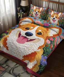 corgi in bloom 3 piece quilted bedding set ncu0dk1607 yawld.png