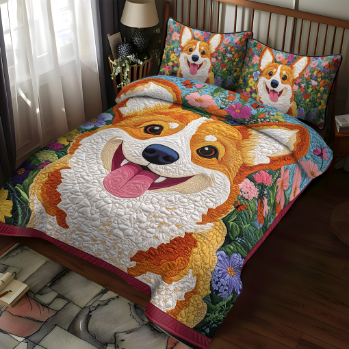 corgi in bloom 3 piece quilted bedding set ncu0dk1607 yawld.png